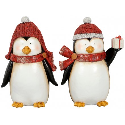 Large Nordic Red Standing Penguins 