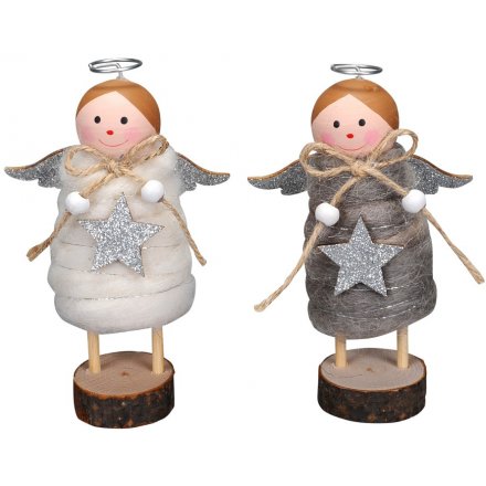 Grey and White Woollen Angel Decorations 