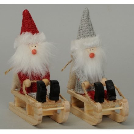 Red/Grey Gnome On Sledge, 2 Assorted