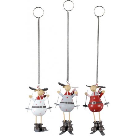 Skiing Moose Hanging Decorations, 3 Assorted