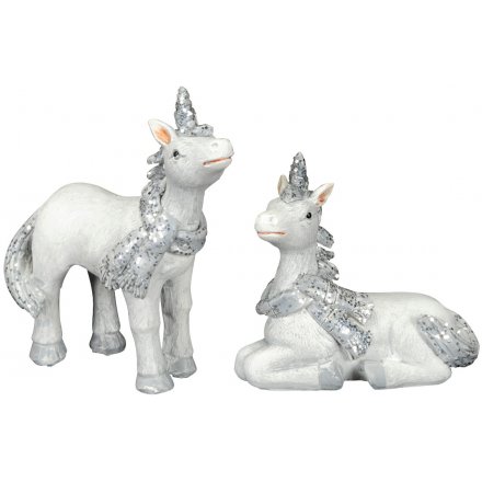 Sparkling Silver Unicorn Figures, 11cm