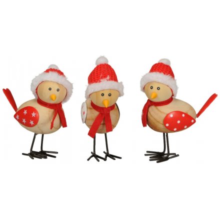 Festive Red Wooden Birds 