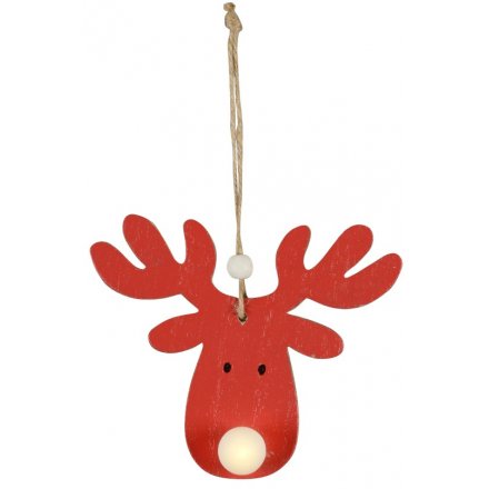 Red Reindeer Hanging Decoration With LED Nose | 40193 | Christmas ...