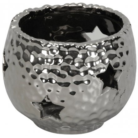 Round Hammered Tlight Holder with Star Decal 