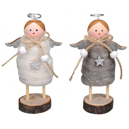 White/Grey Felt Angel Decoration, 2 Assorted