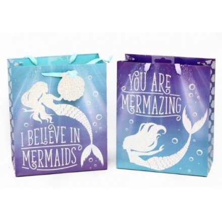 Mermaid Design Medium Gift Bags, 2 Assorted