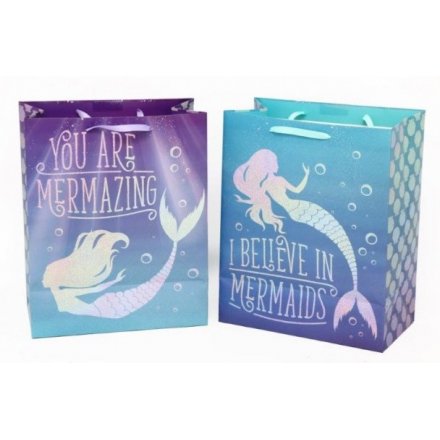 Mermaid Design Large Gift Bags, 2 Assorted