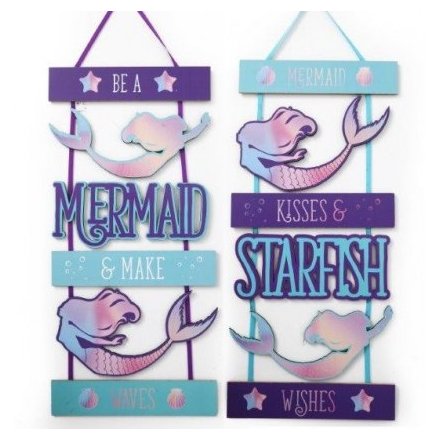 Tiered Mermaid Design Hanging Plaques, 2 Assorted
