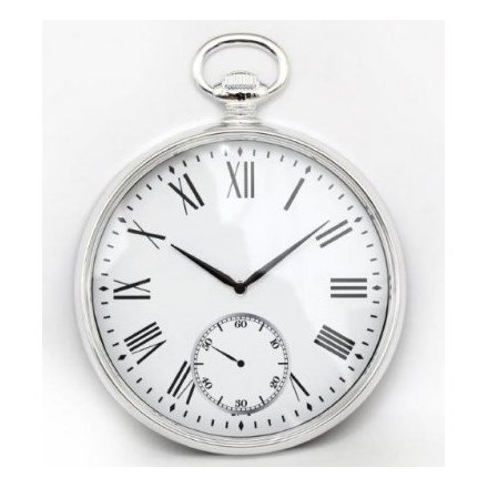 Pocket Watch Wall Clock - Silver 38cm