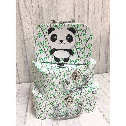 A set of 3 storage cases with panda and bamboo design