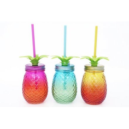 Tropical pineapple Drinking Jars, 3 assorted