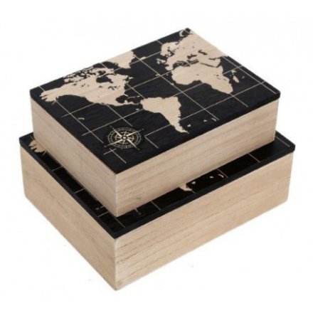 World Map Design Storage Boxes, Set Of 2