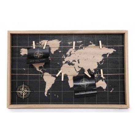 Large Black World Map Peg Board 55cm