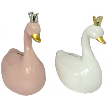 Ceramic Swan Princess Money Banks, 2 Assorted