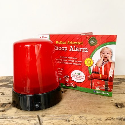 A motion activated snoop alarm with a flashing light a loud siren to prevent present snooping!