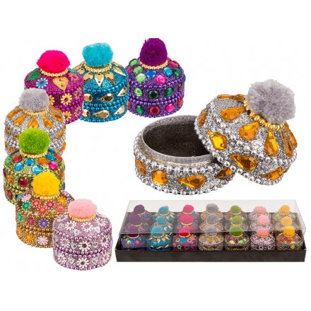 Multicoloured Pompom Jewelled Trinket Pots - Small
