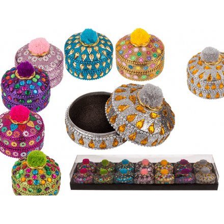 Multicoloured Pompom Jewelled Trinket Pots - Large