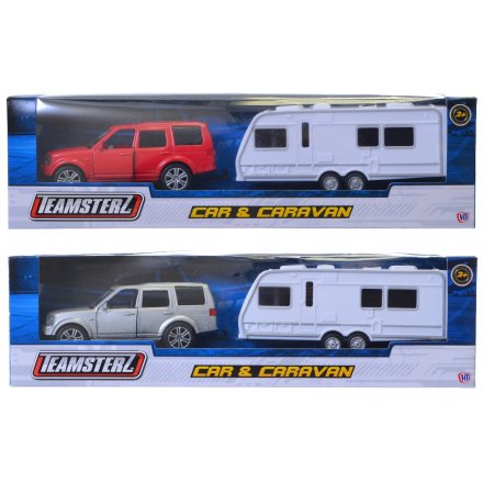 Red/Silver Car and Caravan, 2 Assorted