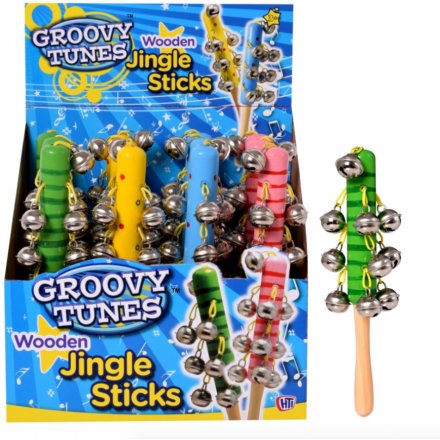 Wooden Jingle Sticks With Bells, 4 Assorted