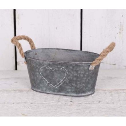 Large Oval Zinc Planter With Rope Handles