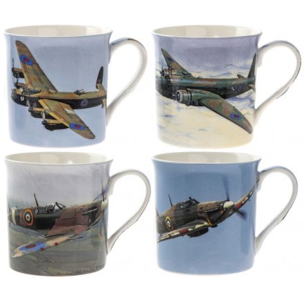 Airplane Ceramic Mugs, 4 Assorted