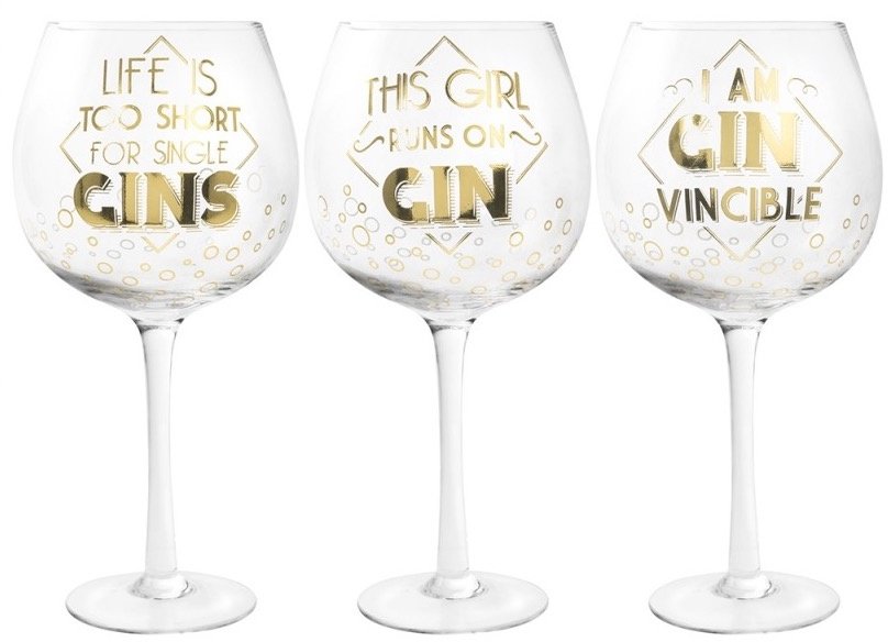 LP42443 / Gold Gin Quote Glasses, 3 Assorted 40583 Kitchen & Dining
