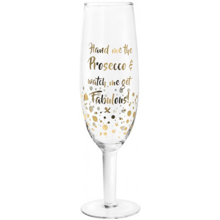 XL Glass Prosecco Flute With Gold Quote 