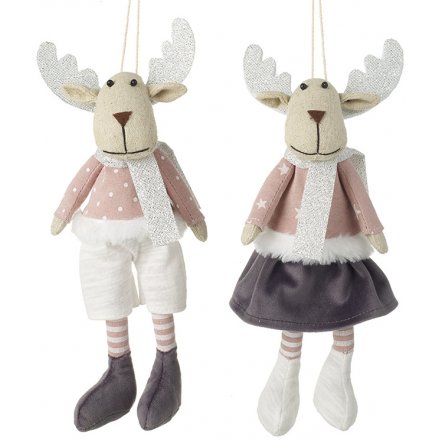 Pretty Pink Hanging Fabric Boy and Girl Deers Mix 24cm