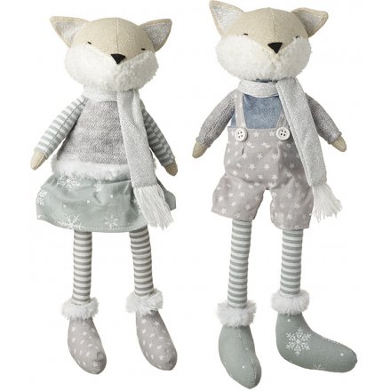 Mint Green and Grey Fabric Foxes 35cm