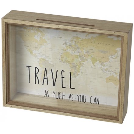 Travel As Much Wooden Money Box 26cm