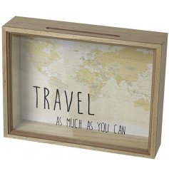  A stylish natural toned wooden framed money box with a script quote glass front, a perfect gift idea for somebody