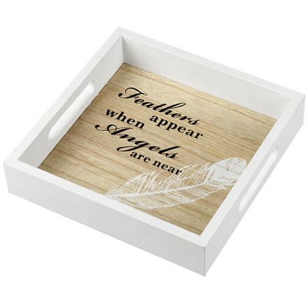 White Wooden Scripted Square Tray