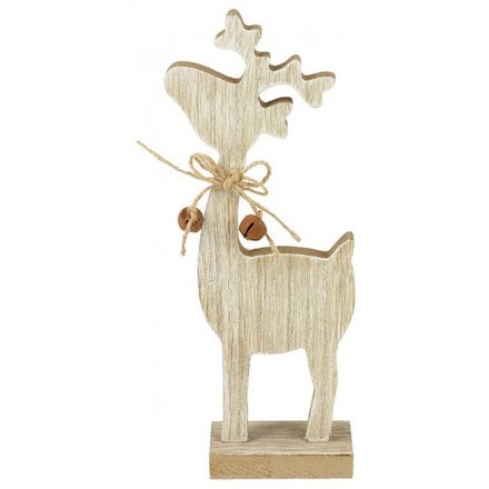 Natural Wooden Reindeer Block, 21cm