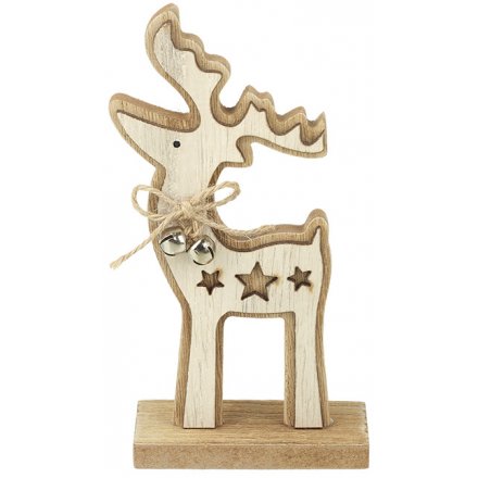 Natural Wooden Reindeer Decoration, 15.5cm