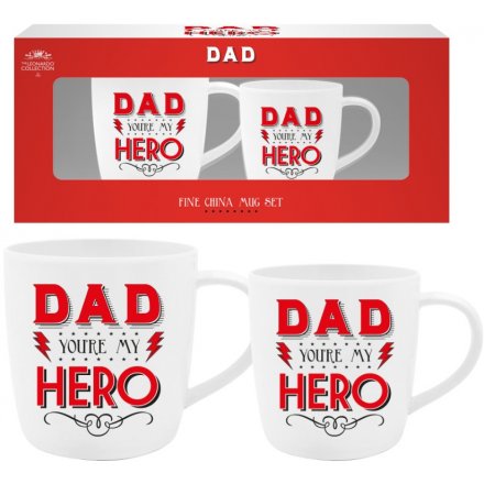 Dad You're My Hero Mugs, Set Of 2 