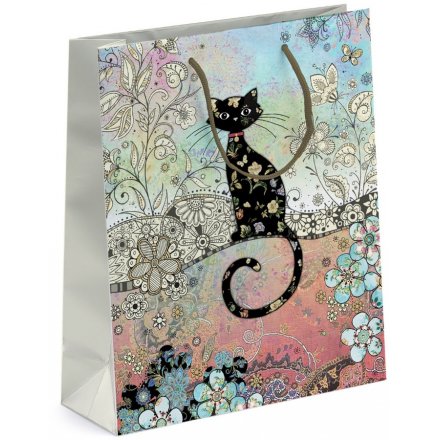 Small Whimsical Inspired Gift Bag - Black Cat 