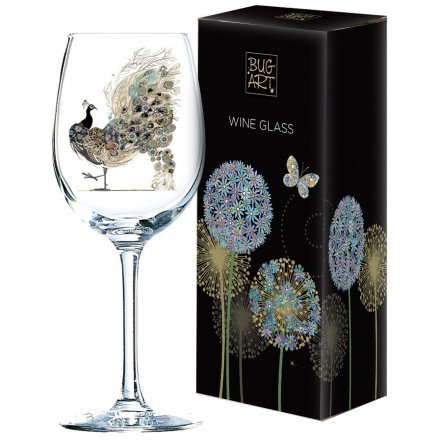 Whimsical Inspired Wine Glass - Peacock