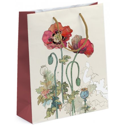 Large Watercolour Poppy Gift Bag