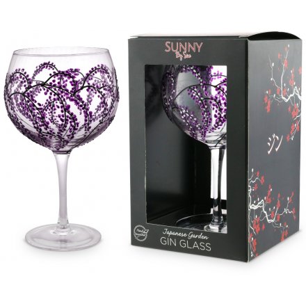A Sunny By Sue Gin Glass with Japanese Garden Purple & Black design