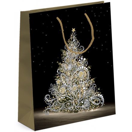 White Festive Tree Gift Bag, 23cm 
