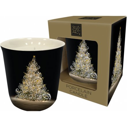 Festive White Tree Decorated Candle