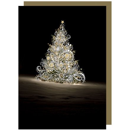Festive White Tree Decorated Greetings Card 