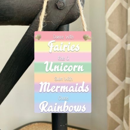 Dance With Fairies, Unicorn, mermaids Mini Metal Sign