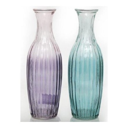 Purple/Blue Tall Glass Ridge Vases 