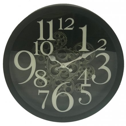 Industrial Black & Brass Cog Clock