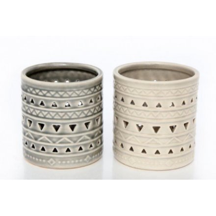 Neutral Grey and Cream Ceramic Candle Holders 
