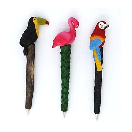 Tropical Toucan Flamingo Parrot Pens, 3 Assorted
