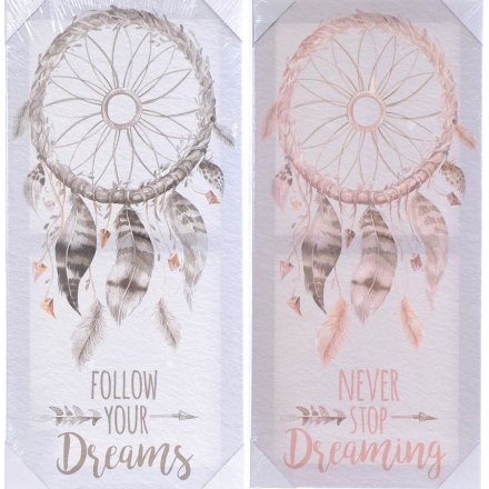  Add a pure and warm inspired feel to any home space with this assortment of pink and grey toned dream catcher plaques
