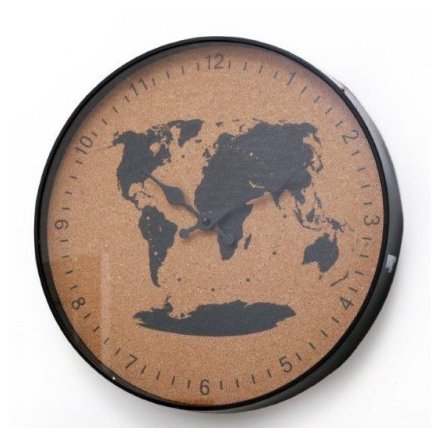 World Map Print Cork Clock With Black Frame