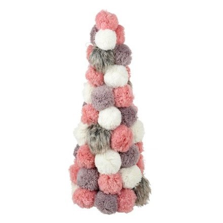 Large Pink and Grey Pompom Tree 46cm